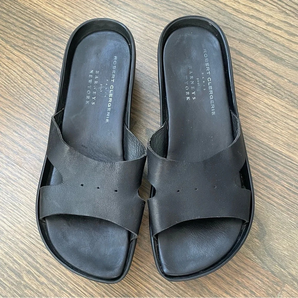 Robert Clergerie Paris Barneys New York Black Leather platform slides sandals - Picture 1 of 14